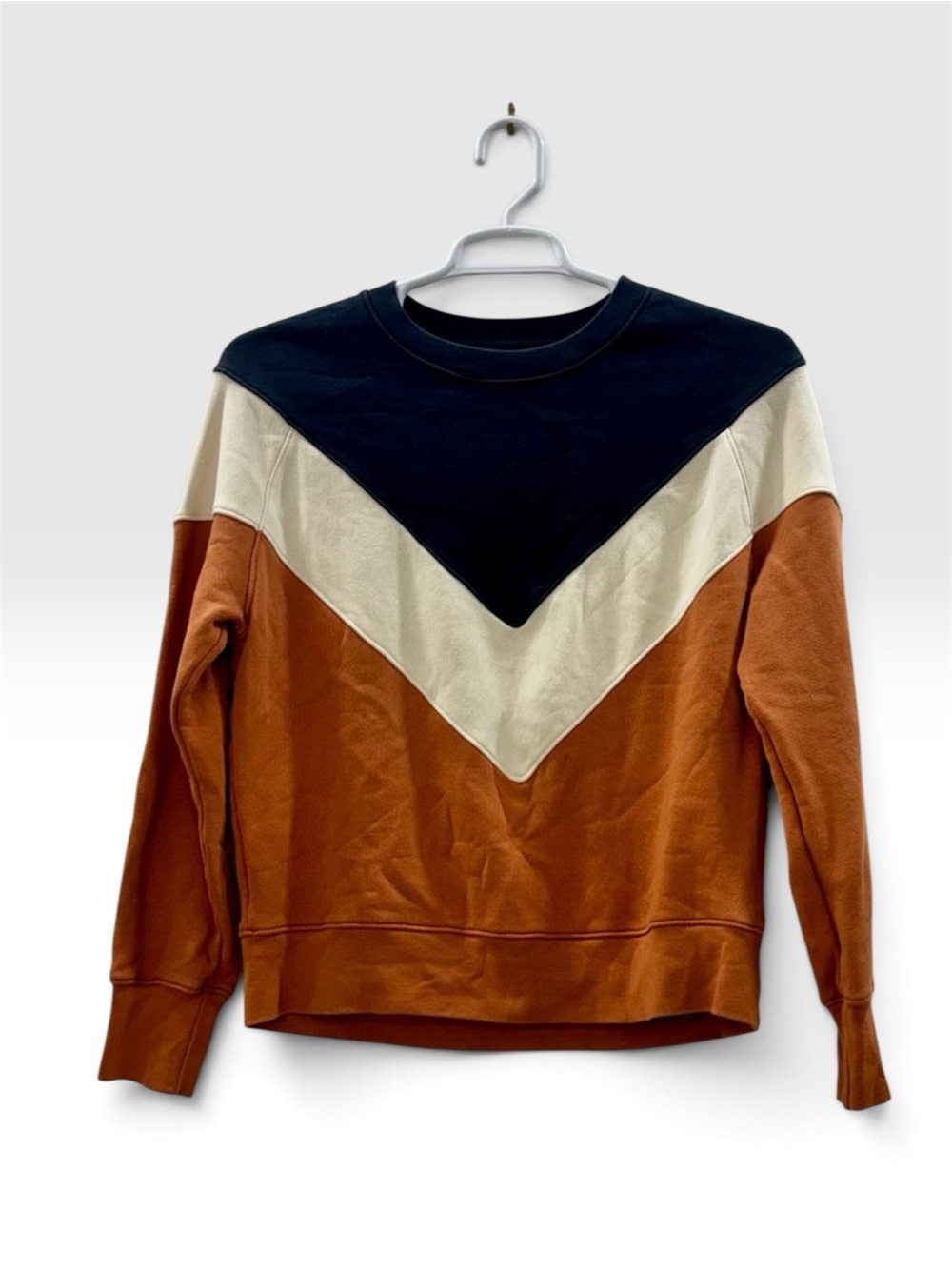 SUNDRY Chevron Colorblock Sweatshirt Pullover Grey Rust Cream - Size 2 (Medium)